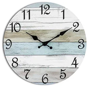 Wall Clock Silent Non Ticking Battery Operated, Rustic Coastal Country