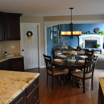 denim blue wall paint (eddie bauer vaslpar mercer blue), kichler chandelier, rou