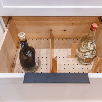 Natural Harmony: Open Concept Kitchen with Wood Island and Open Shelves