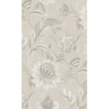 Jacobean Style Floral Non Woven Wallpaper, Dove Grey, Double Roll
