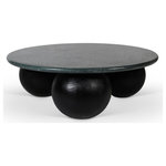 Meridian Furniture - Treviso Marble Coffee Table, Green, Black Finish - Revolutionize your space with the beige marble Treviso coffee table, presenting a luxurious green verde genuine marble top and solid mango wood black finished bases. This table combines elegance with robustness to ensure your space radiates sophistication and charm. The three round ball-shaped bases offer a unique Art Deco design that captures attention, making this coffee table the perfect centerpiece for any living room.