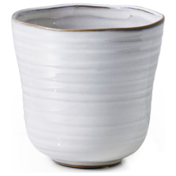 Blue and White Decorative Ceramic Ripple Pot, White, Small