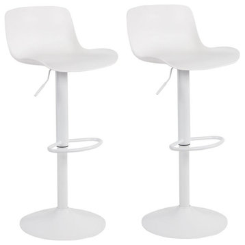 AmeriHome Adjustable Height Solid Color Monochromatic Bar Stool Set- White