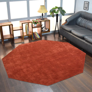 Hand Knotted Loom Wool Area Rug Solid Light Red