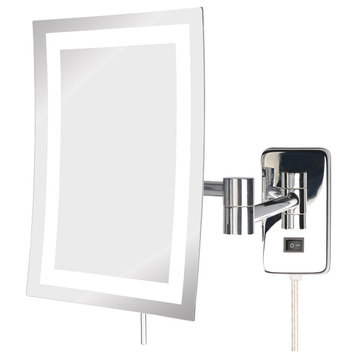 Modern Wall Mounted Rectangular LED Make-Up Mirror, Chrome