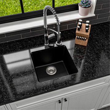 Karran Undermount Quartz Composite 17" Bar Single Bowl Sink, Black