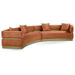Meridian Furniture - Belsa Velvet Upholstered 2pc. Sectional, Cognac - Round up the gang and get comfortable while seated on this Belsa velvet sectional. This uber contemporary sectional couch is just what you need for entertaining and hanging out with the whole gang. Its stunningly luxurious cognac velvet upholstery is sleek to the touch and easy to care for and maintain, so the sofa retains its lovely look longer. Accents of brushed gold stainless steel on the base and back give the sectional a touch of glam.