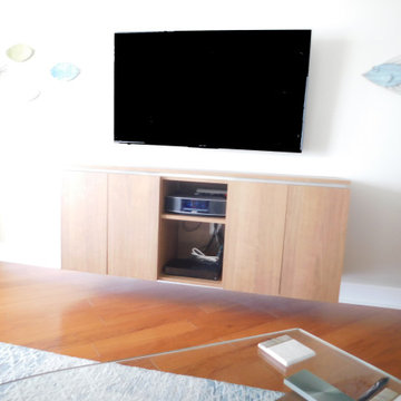 Custom Floating Modern TV Console with Walnut Wood Veneer