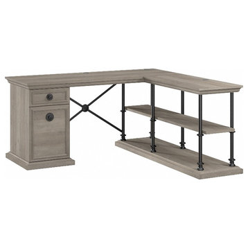 Bowery Hill L Shaped Desk with Storage in Driftwood Gray - Engineered Wood
