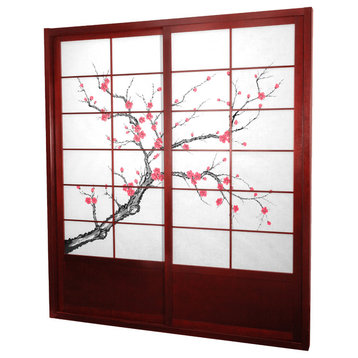 7' Tall Cherry Blossom Shoji Sliding Door Kit, Rosewood