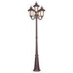 Livex Lighting - Oxford Outdoor 4-Headed Post Light, Imperial Bronze - From the Oxford outdoor lantern collection, this traditional design will add curb appeal to any home. It features a handsome, antique-style post plate and decorative arm. Light amber water glass  cast an appealing light and lends to its vintage charm. Wall plate, arm and other details are all in a imperial bronze finish.