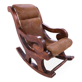 Hair-On Cowhide Wooden Handcrafted Rocking Chair RC221-FC, 24