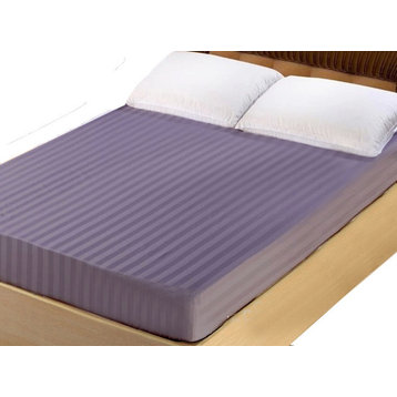Lasin Bedding King 100% Cotton 300TC Fitted Sheet - Stripe, Purple