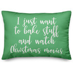 Designs Direct Creative Group - Bake Stuff And Watch Christmas Movies, Light Green 14x20 Lumbar Pillow - Decorate for Christmas with this holiday-themed pillow. Digitally printed on demand, this  design displays vibrant colors. The result is a beautiful accent piece that will make you the envy of the neighborhood this winter season.