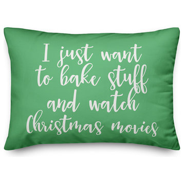 Bake Stuff And Watch Christmas Movies, Light Green 14x20 Lumbar Pillow