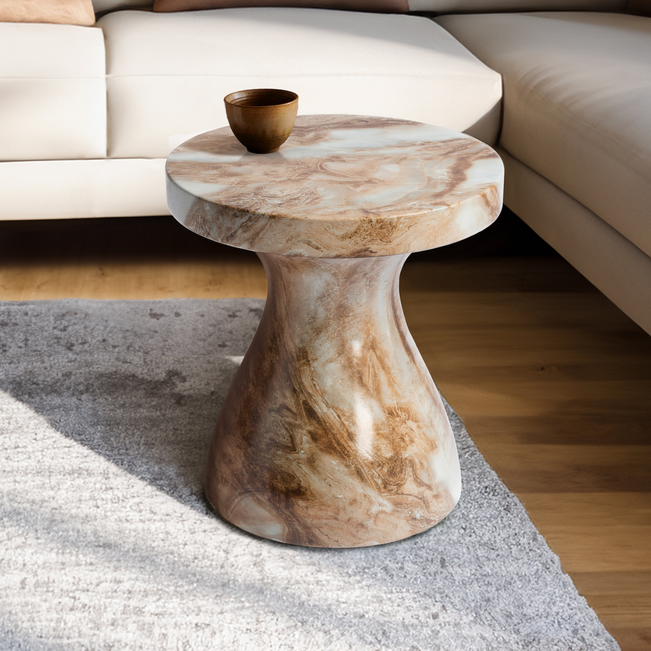 Studio London Monia Stylish Indoor Outdoor Faux Marble End Table for Living Room, Onyx Brown