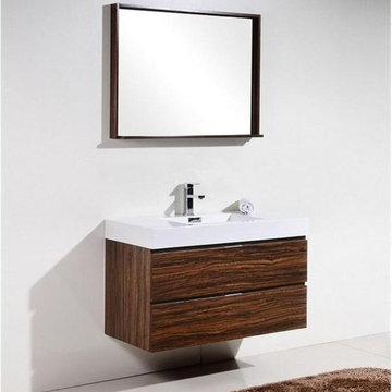 Lux 40" Walnut Wall Mount Single Sink Modern Bathroom Vanity 2 Drawers