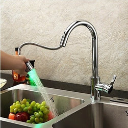 Color Changing LED Solid Brass Kitchen Tap T0744F - Kitchen Faucets
