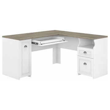 Fairview 60W L Shaped Desk in Pure White and Shiplap Gray - Engineered Wood