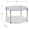 33" Gold Glam Glass And Faux Marble Two Tier Round Coffee Table
