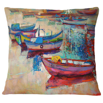 Boats And Ocean Seascape Throw Pillow, 16"x16"