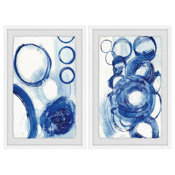 2-Piece "Painted Blue Circles" Diptych Set, 24"x18"