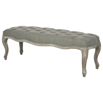 Classic Accent Bench, Cabriole Wooden Legs With Deep Tufted Seat, Sea Mist