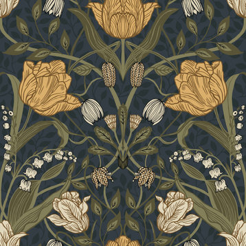 Filippa Navy Tulip Wallpaper, Swatch