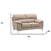 64" Beige And Silver Faux Leather Love Seat