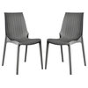 LeisureMod Kent Modern Stackable Outdoor Dining Chair Set of 2, Gray