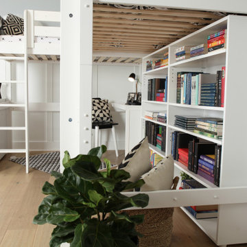 Twin L shape High Loft Bed with Ladder and Study
