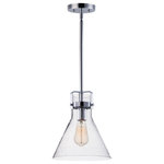 Maxim Lighting - Seafarer 1-Light Pendant - This nautical-inspired bath vanity features Clear Seedy glass cones suspended by a yoke frame finished in Polished Chrome. The clear glass offers abundant lighting and compliments the styling of the fixture. Make it a more industrial look by adding filament E26 light bulbs.