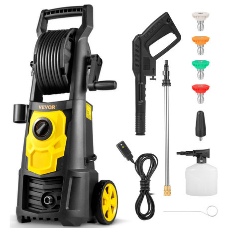 Electric Pressure Washer House Window Clean 5 Nozzle Soap Tank 2000Psi Hose, 1.65 Gpm, With Hose Reel