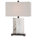 Uttermost - Uttermost's Vanda Stone Table Lamp Designed by Renee Wightman - This Modern Silhouette Features Two Rectangular Slabs Reminiscent Of Billowing Smoke Fastened In An Off-set Construction Accented With Polished Black Nickel Plated Details. The Rectangle Hardback Shade Is An Off-white And Gray Linen Fabric With Natural Slubbing.&nbsp