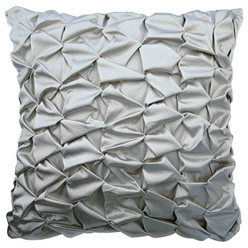 Decorative Silver 18"x18" Throw Pillow Cover Faux Leather Fabric - Cosmic Silver