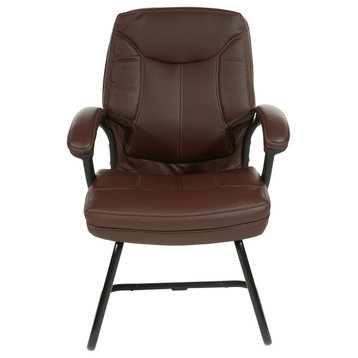 Executive Black Faux Leather Visitor Chair With Contrast Stitching, Chocolate