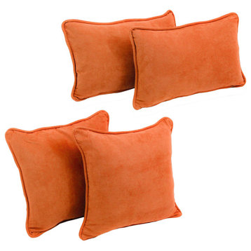 Double-Corded Solid Microsuede Throw Pillows, Set of 4, Tangerine Dream