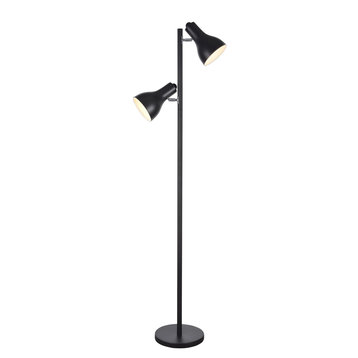45012-2, 2-Light Adjustable Tree Floor Lamp, Matte Black, 63" High