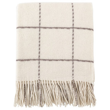 Sevan Collection Geometric Design Wool Blend Throw Blanket, Ivory