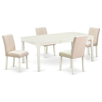 East West Furniture Dover 5-piece Wood Dining Set with Fabric Seat in White