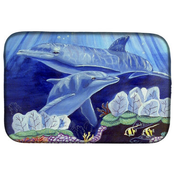 Dolphin Under The Sea Dish Drying Mat, 14"x21", Multicolor