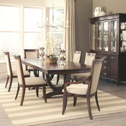 COASTER ALYSSA 7-PIECE WALNUT LEAF DINING TABLE AND SIDE CHAIR SET - Dining Sets