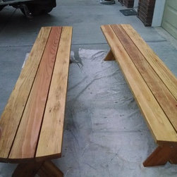 Redwood table and benches - Patio Furniture And Outdoor Furniture