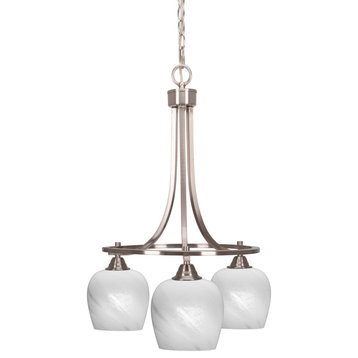 Paramount Downlight 3-Light Chandelier, Brushed Nickel, 6" White Marble Glass