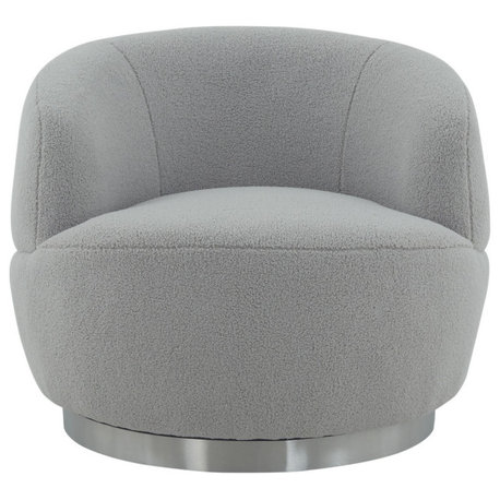 Safavieh Couture Flynn Faux Lamb Wool Swivel Chair, Light Grey/Silver