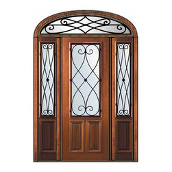 Pre-hung Side lights-Transom Door 96 Wood Mahogany Charleston - Front Doors