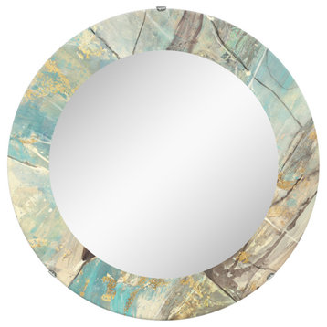 Designart Mineral Landscape, Blue/Cream Frameless Wall Mirror, 32x32