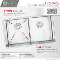 STYLISH 32"L x 18"W Stainless Steel Low Divider Undermount Kitchen Sink