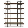 Industrial Bookcase, Black Metal Frame With Rectangular Open Shelves, Brown