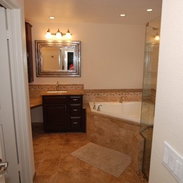 Corner tub & Shower Seat Master Bathroom Reconfiguration Yorba Linda